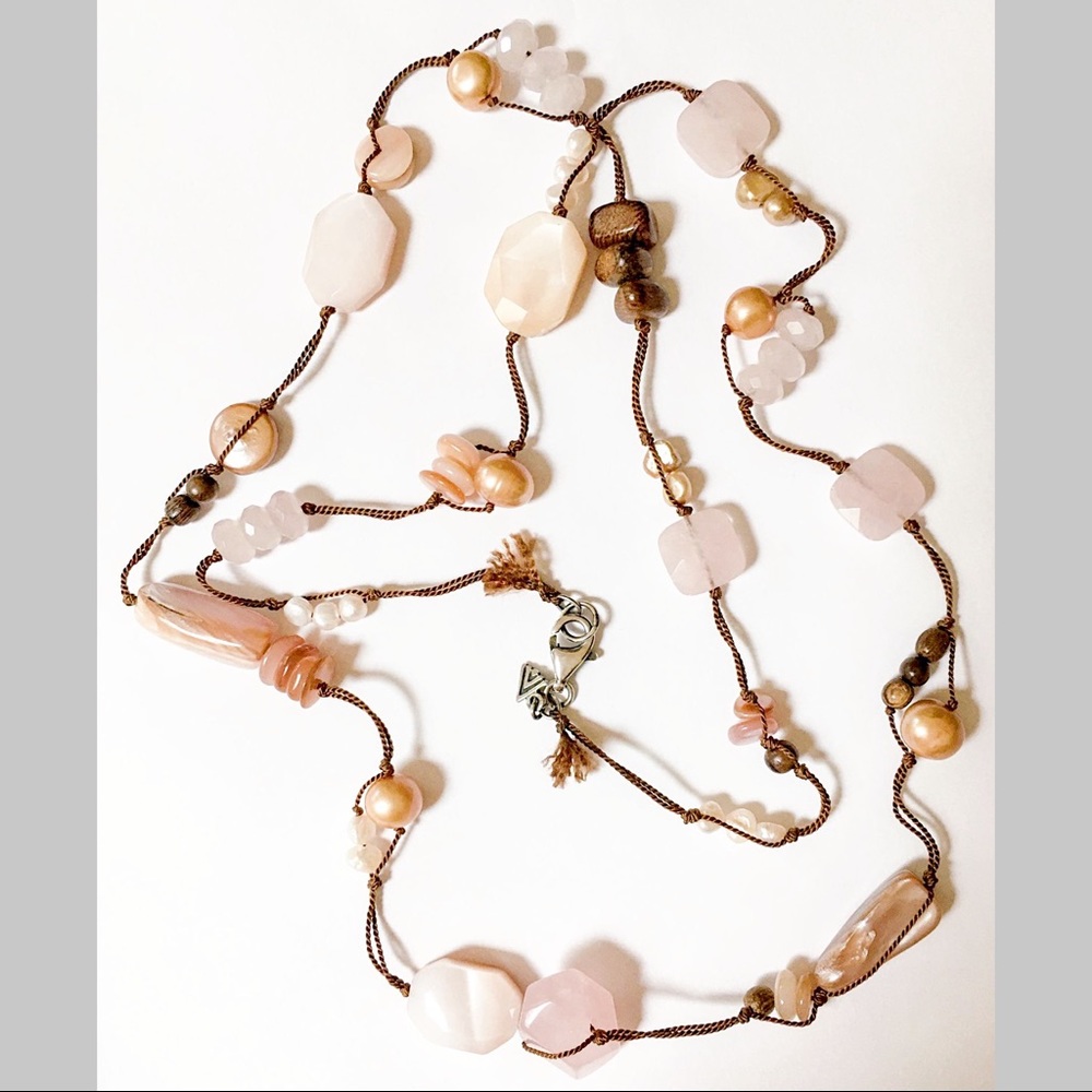 SILPADA Necklace Rose Quartz 35” Sterling Silver N1428 Pink MOP Pearls EXC COND